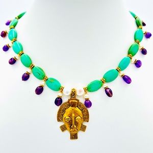 Tribal Mask Pendant Handmade Necklace